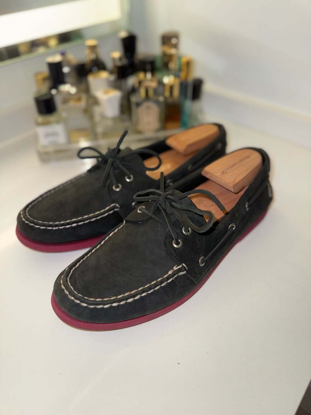 Sperry Top-Sider Original 2-Eye Boat Shoes Black Suede with Red Sole
